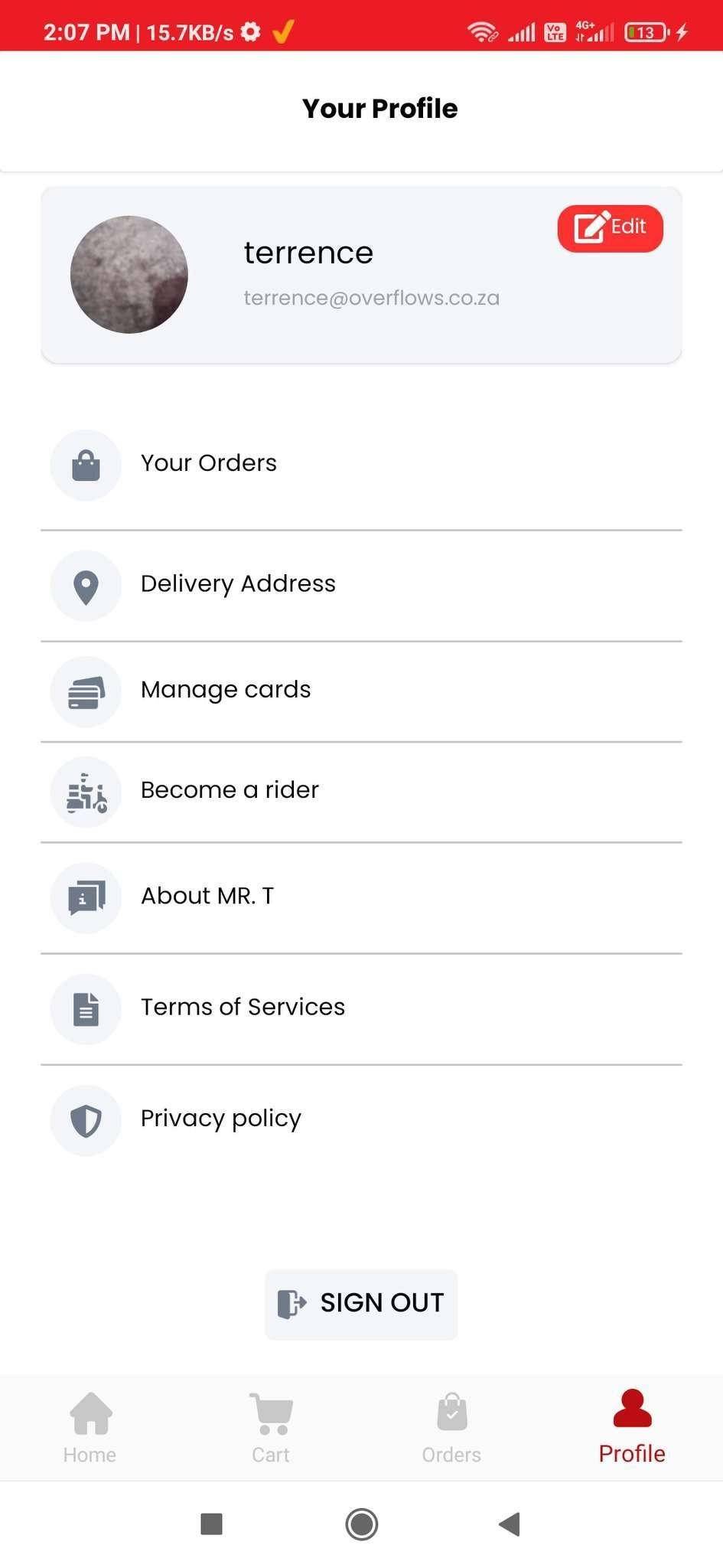 Mr T Food Delivery app